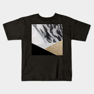 Preppy Minimalist geometric triangles gold black white marble Kids T-Shirt